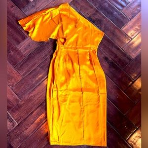 Asymmetrical satin cocktail midi dress, gold